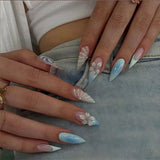 Blue Ombre Floral Press-On Nails