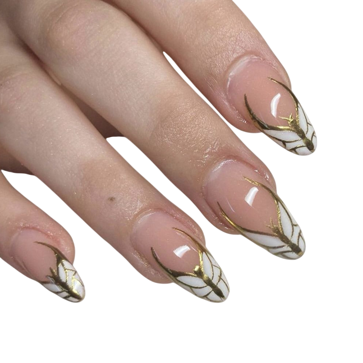 Almond Press On Nails with Gold Art