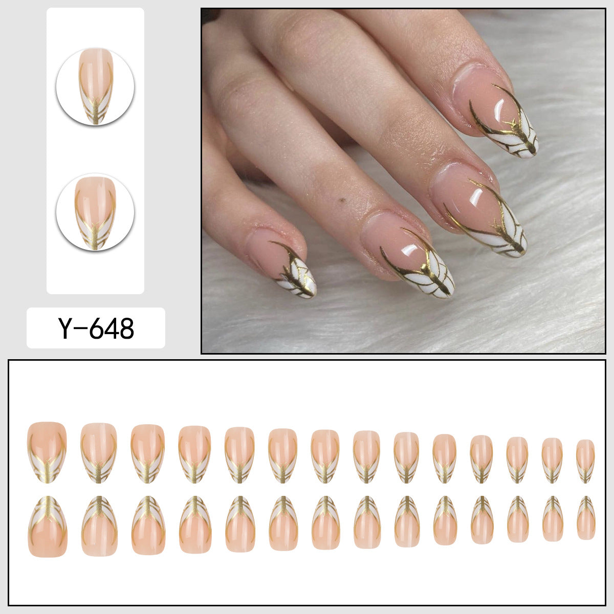 Almond Press On Nails with Gold Art