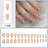 Almond Press On Nails with Gold Art