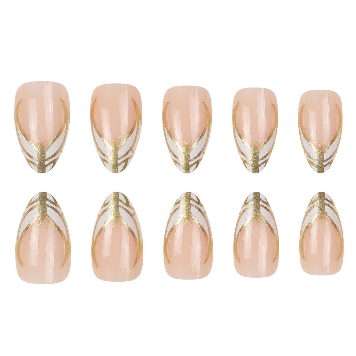 Almond Press On Nails with Gold Art