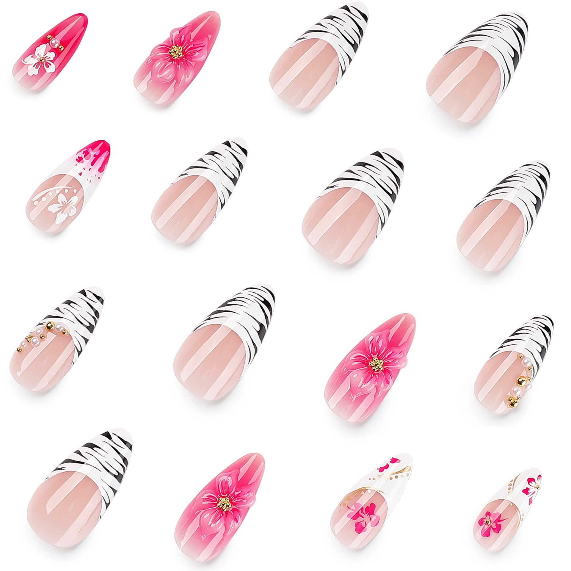 24PCS Floral Press On False Nail Set