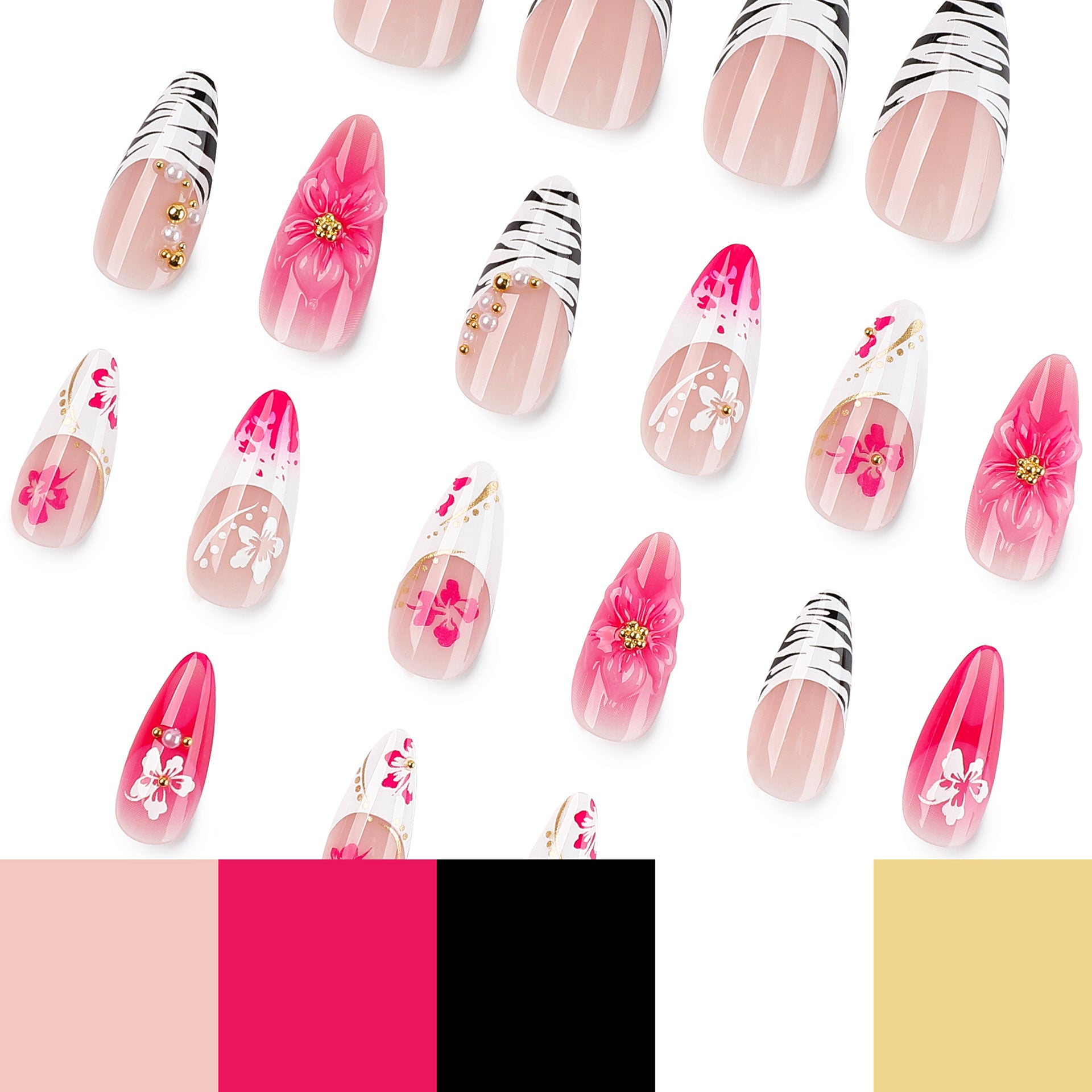 24PCS Floral Press On False Nail Set