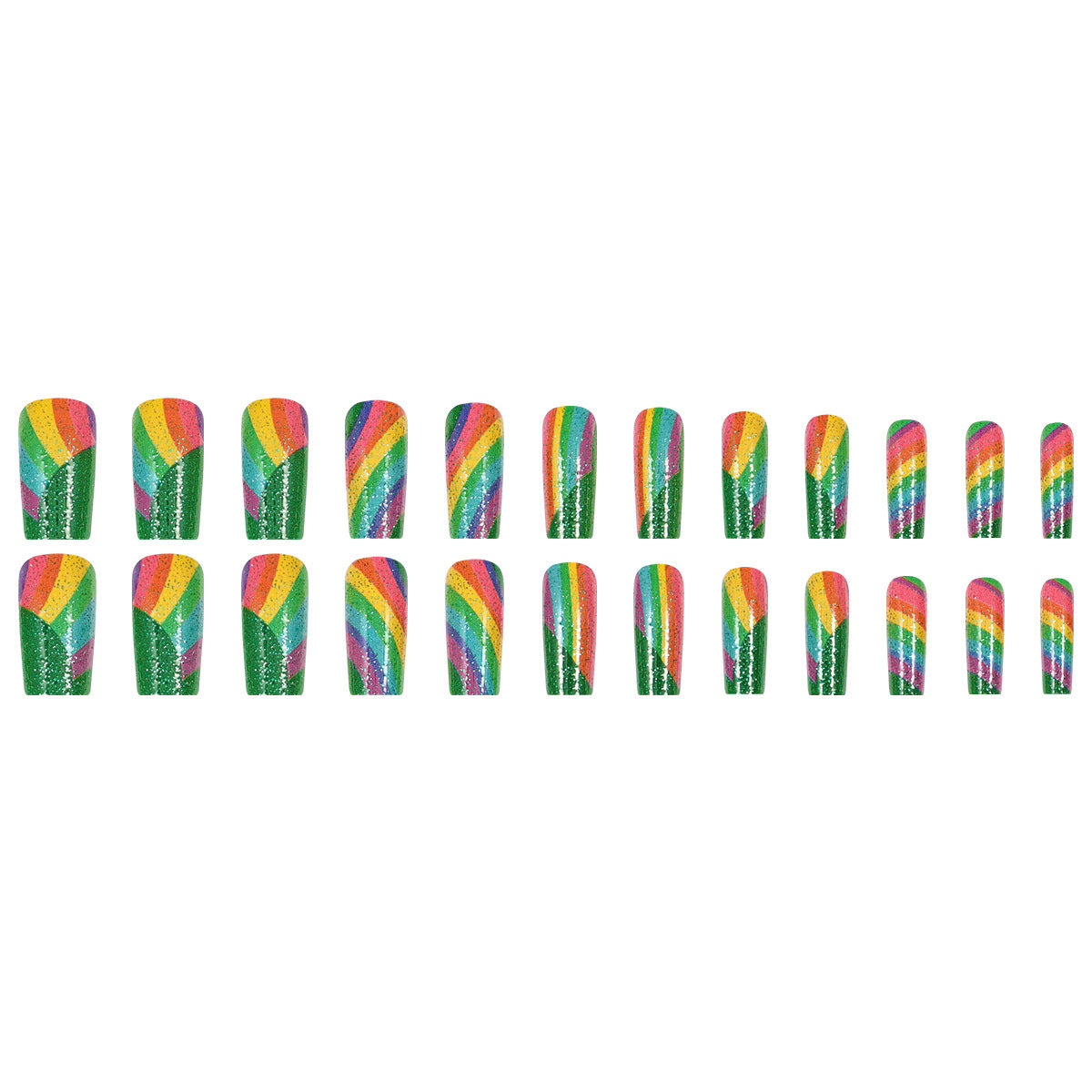Rainbow Glitter Press On Nails  Set Women