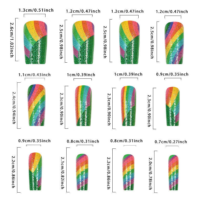 Rainbow Glitter Press On Nails  Set Women