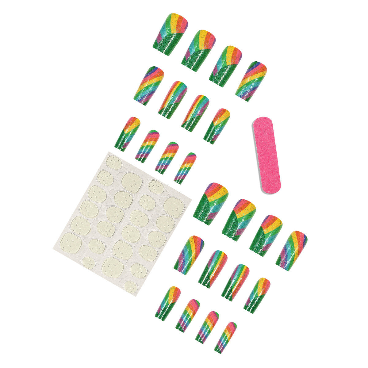 Rainbow Glitter Press On Nails  Set Women