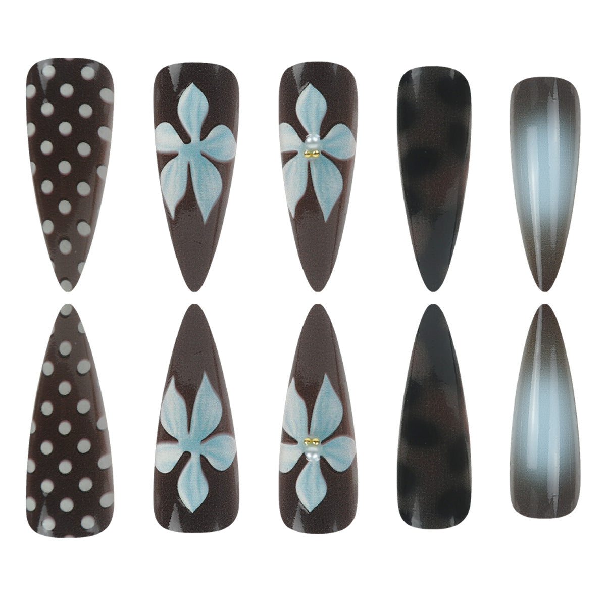 3D Floral Almond Press On Nails Set