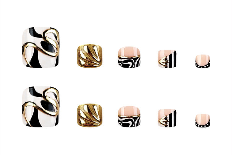 Abstract Zebra & Molten Gold Toe Nails