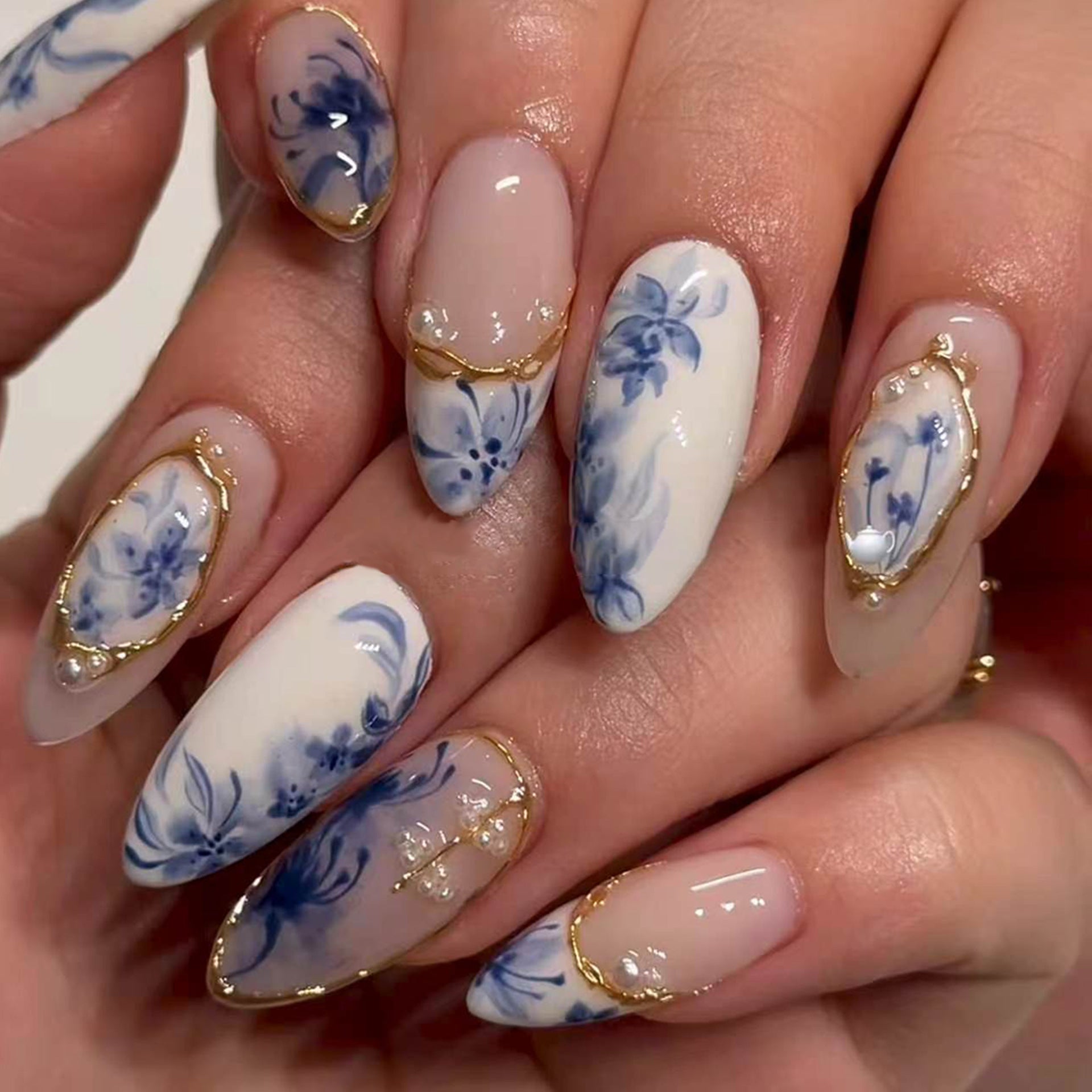 Blue Floral Nail Art Stickers