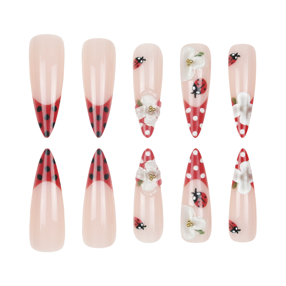 Floral Ladybug Press On Nails