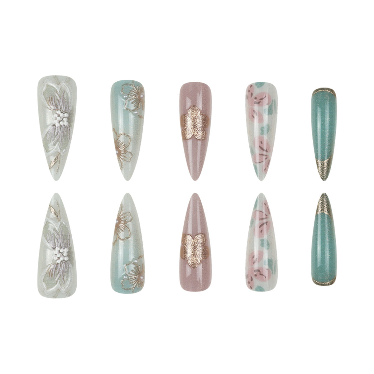 Floral Almond Press On Nails Set