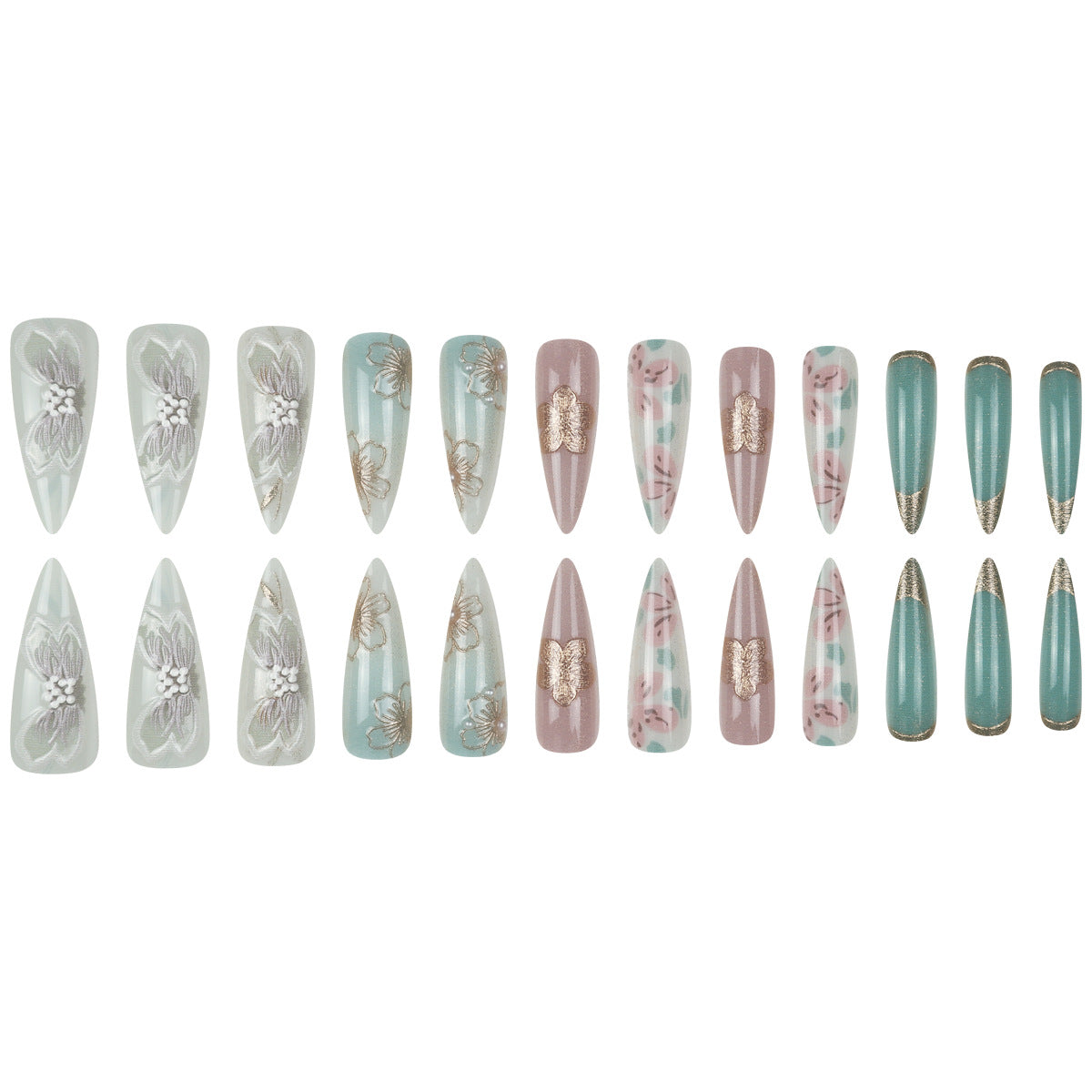 Floral Almond Press On Nails Set