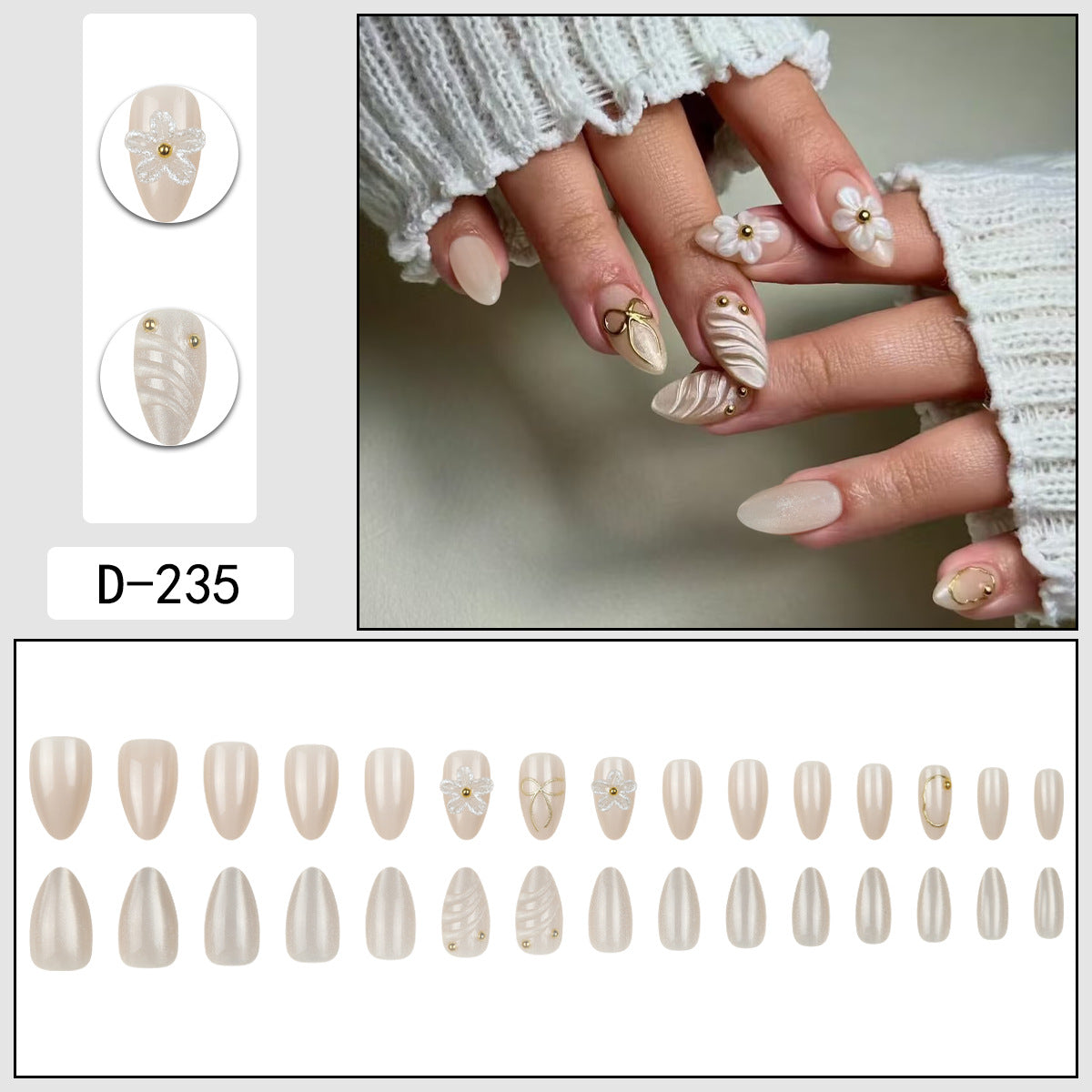Floral Almond Press On Nails
