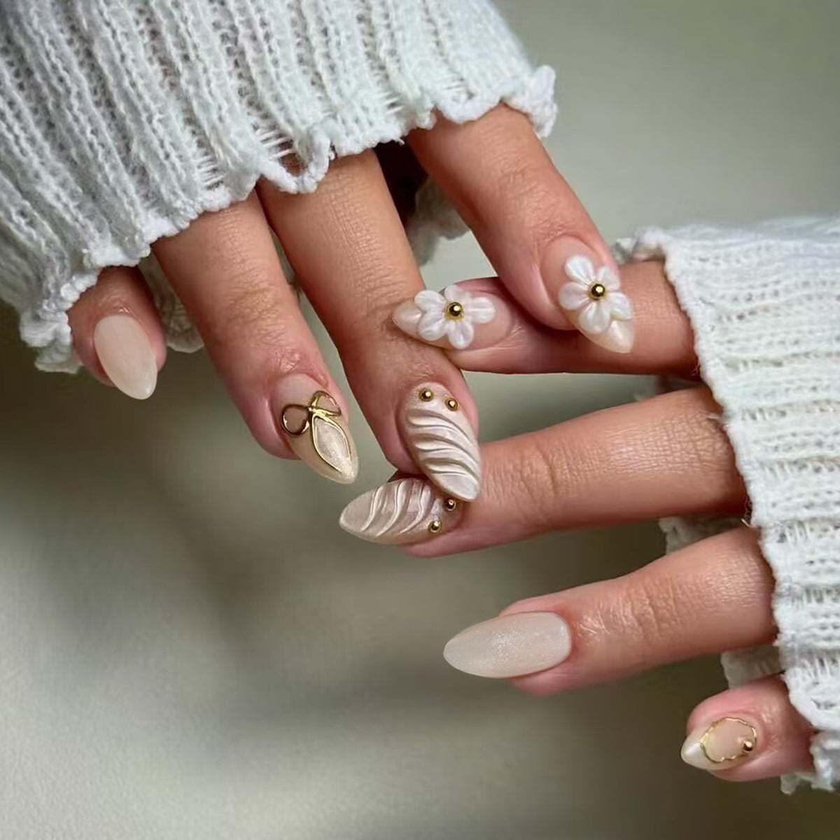 Floral Almond Press On Nails