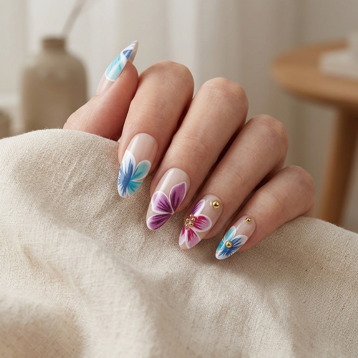 Floral Almond Press On Nails