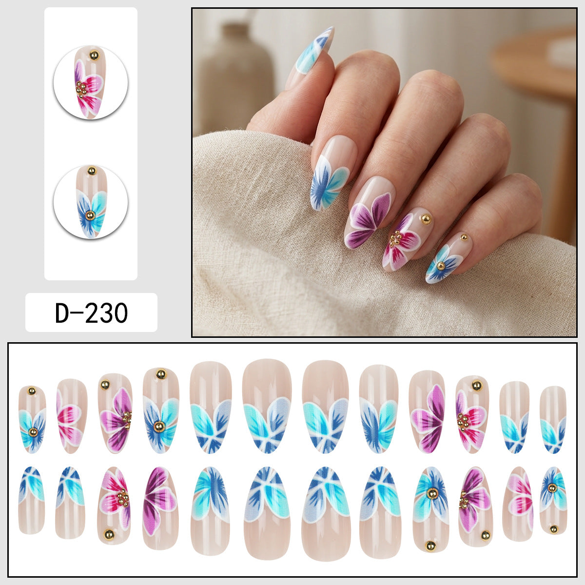 Floral Almond Press On Nails