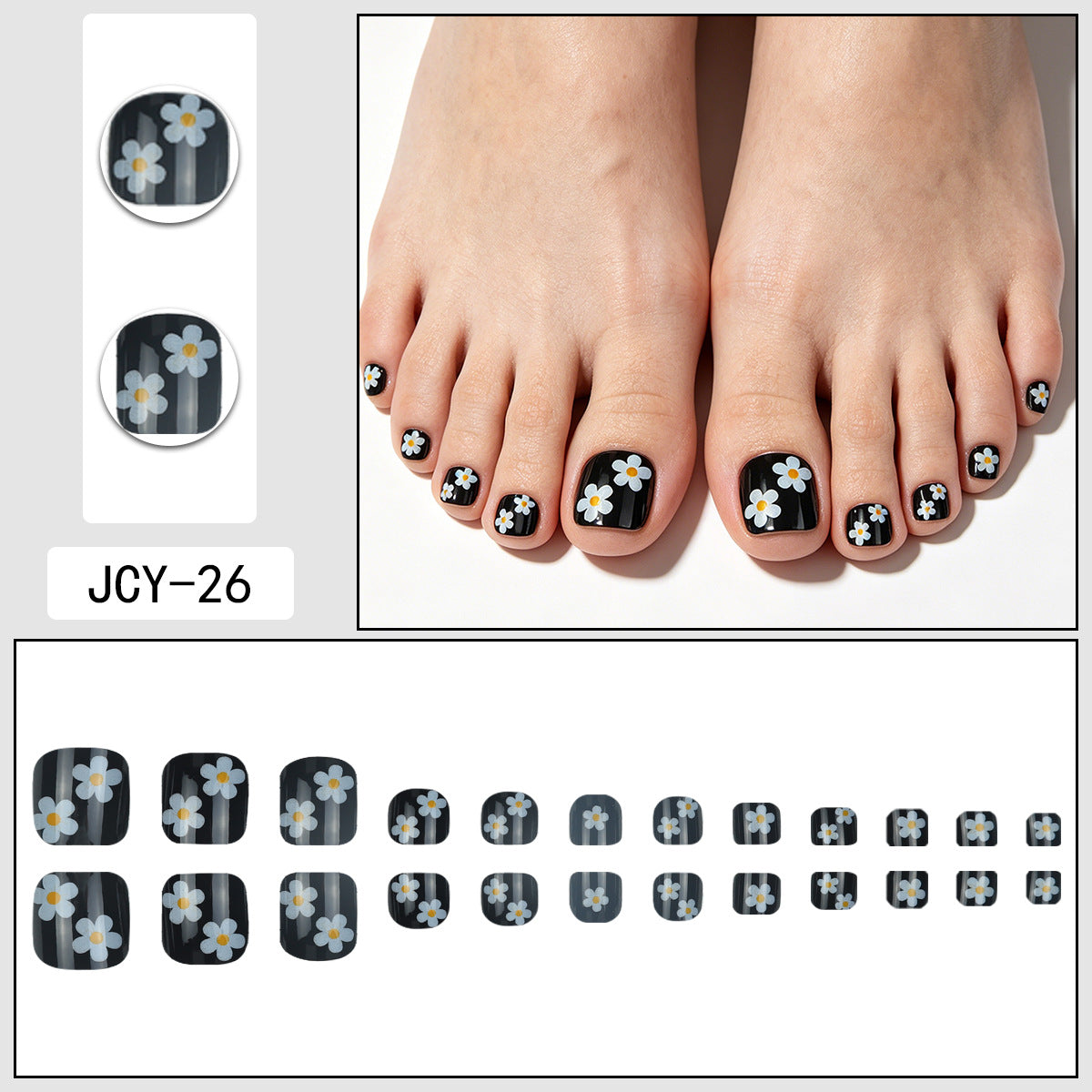 Floral Daisy Press On Toe Nails