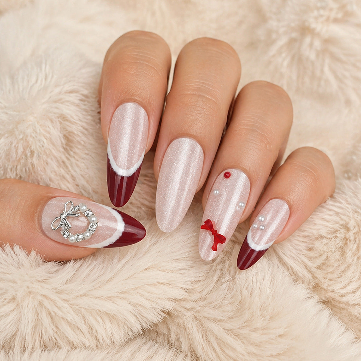 Christmas Pearl Press On Nails