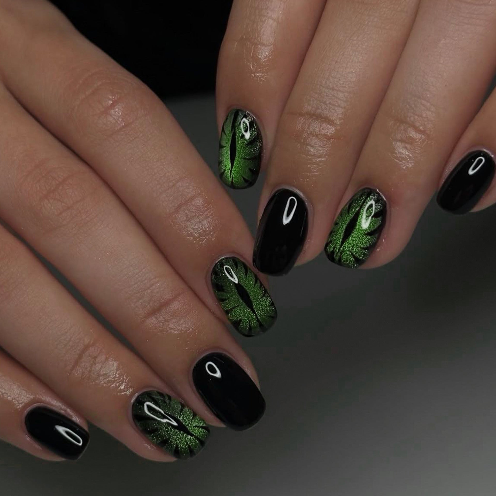 Green Cat Eye Press On Nails