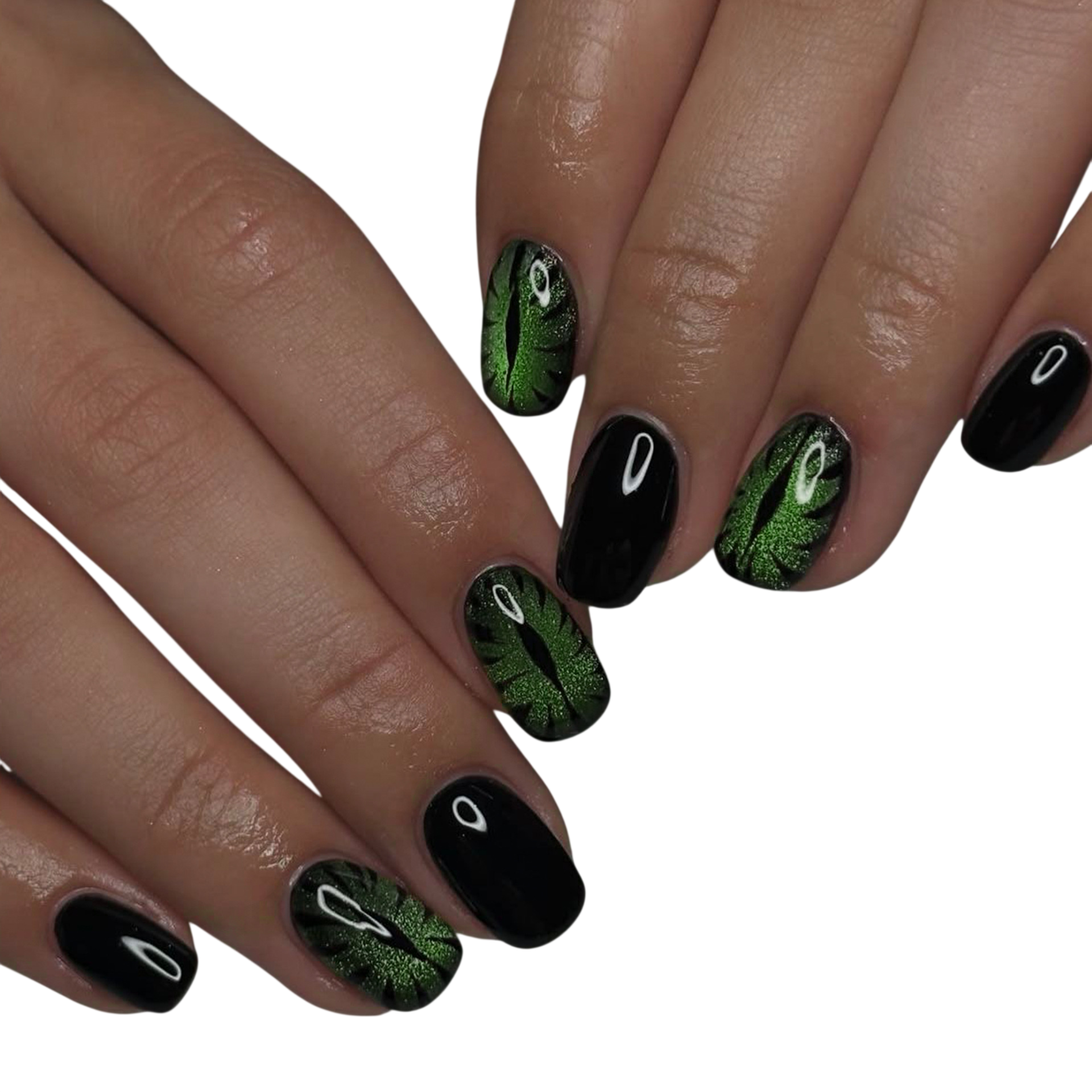 Green Cat Eye Press On Nails