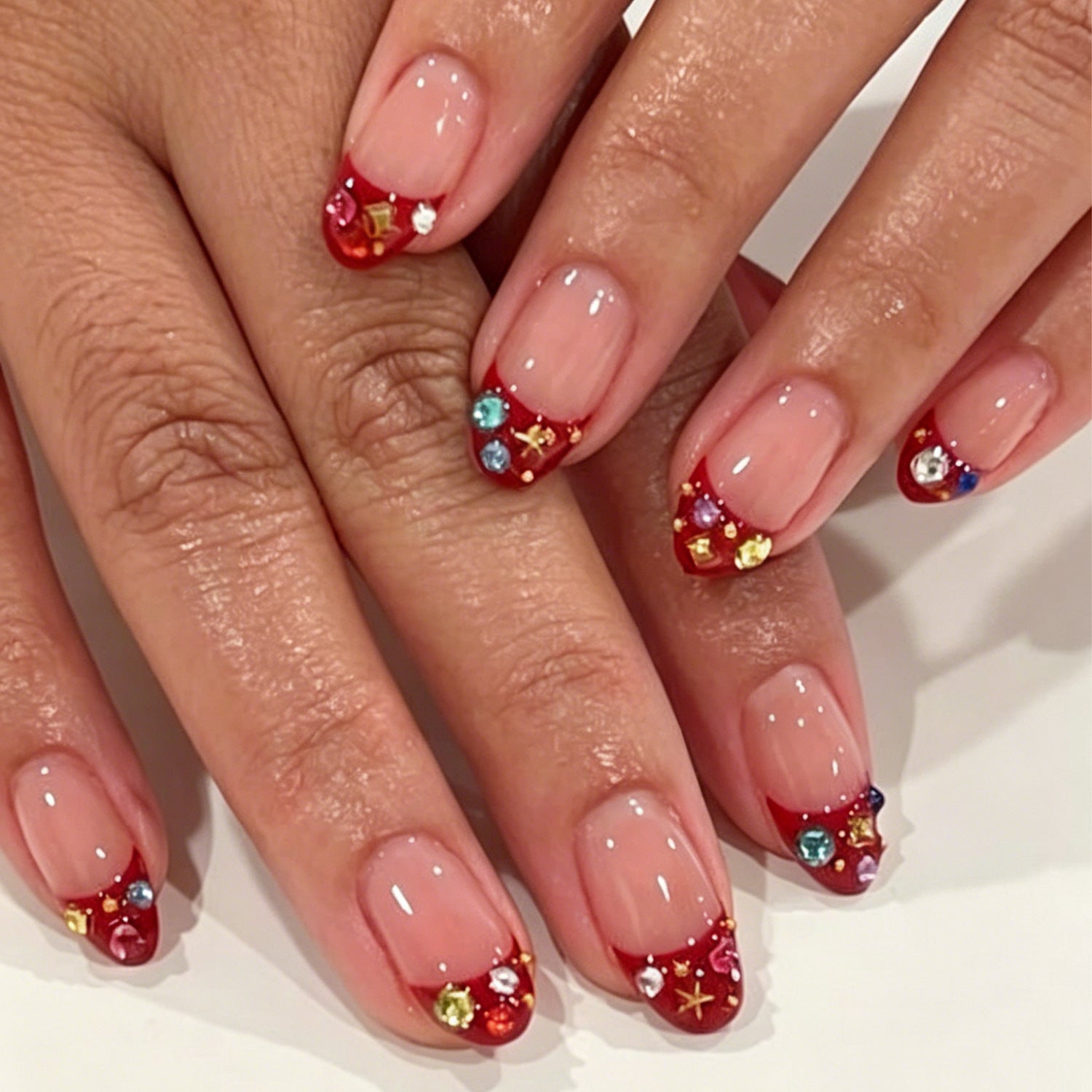 French Tip Rhinestone Press-On Nails
