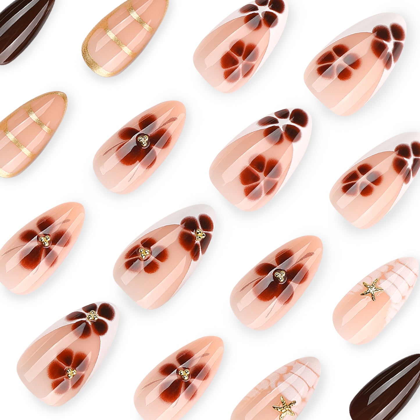 Floral Rhinestone Press On Nail Set