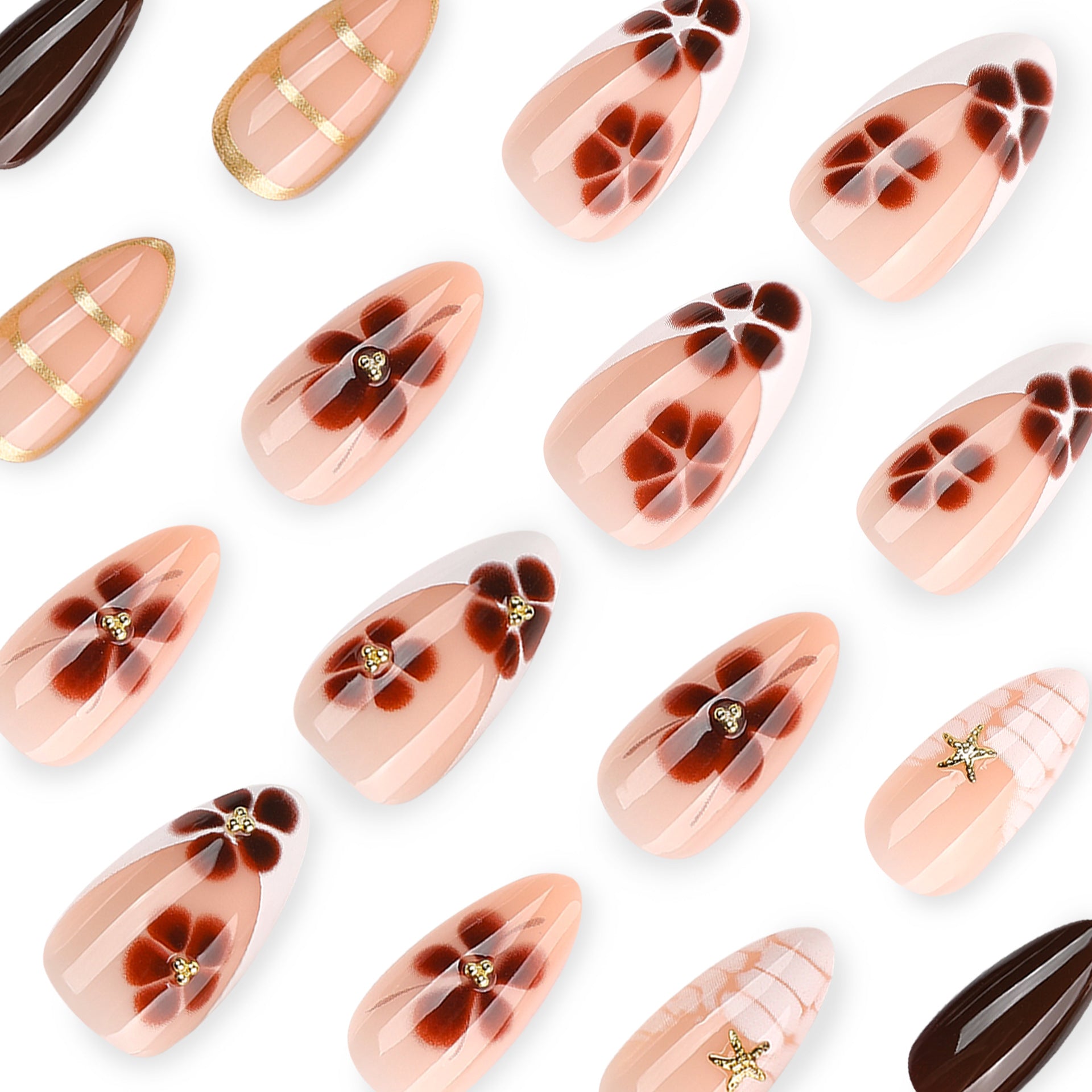 Floral Rhinestone Press On Nail Set