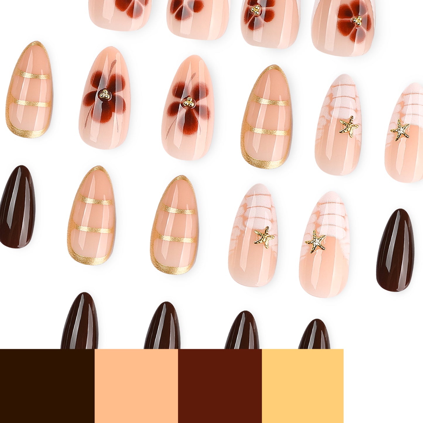 Floral Rhinestone Press On Nail Set