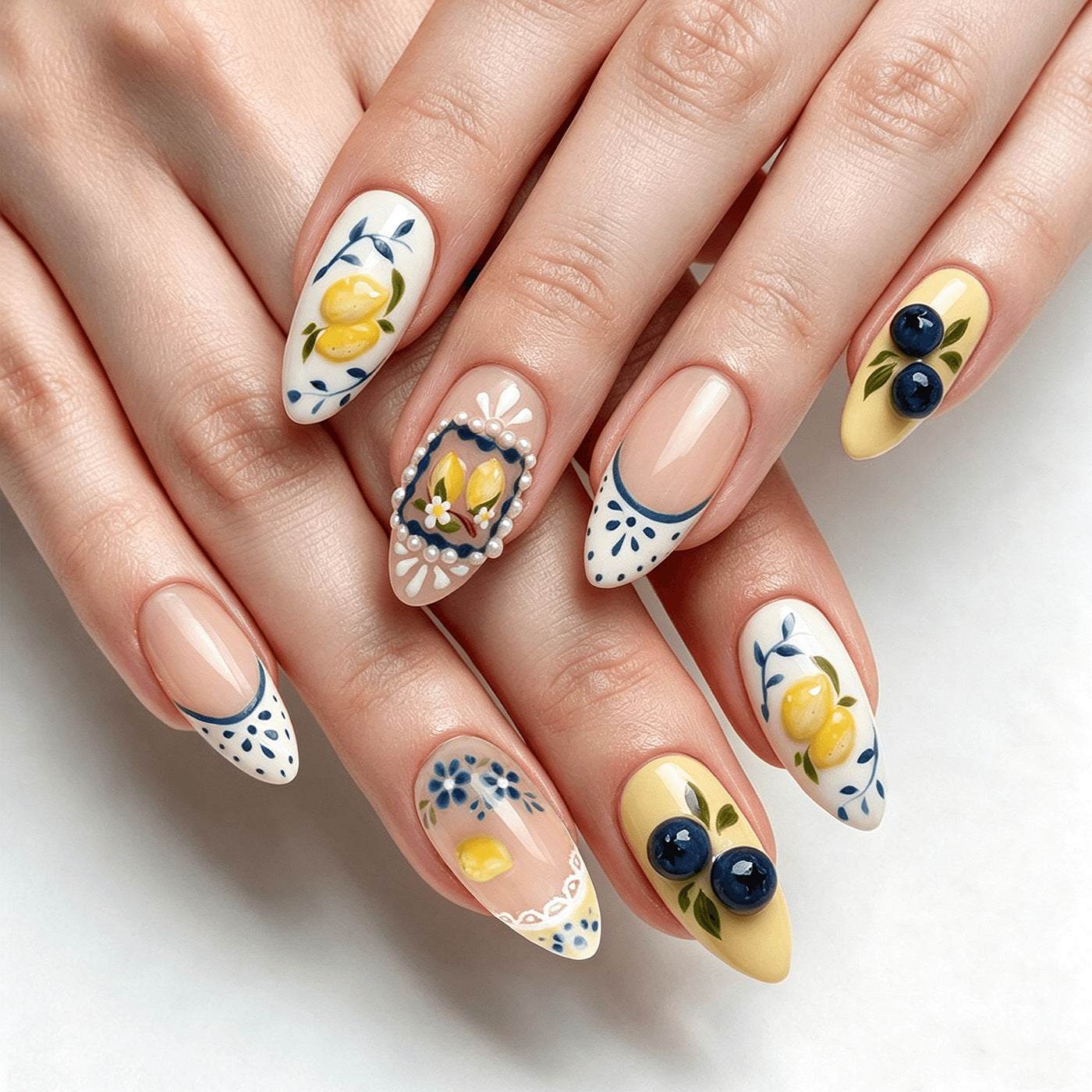 Women's Floral Fruit Design Artificial Nail Set