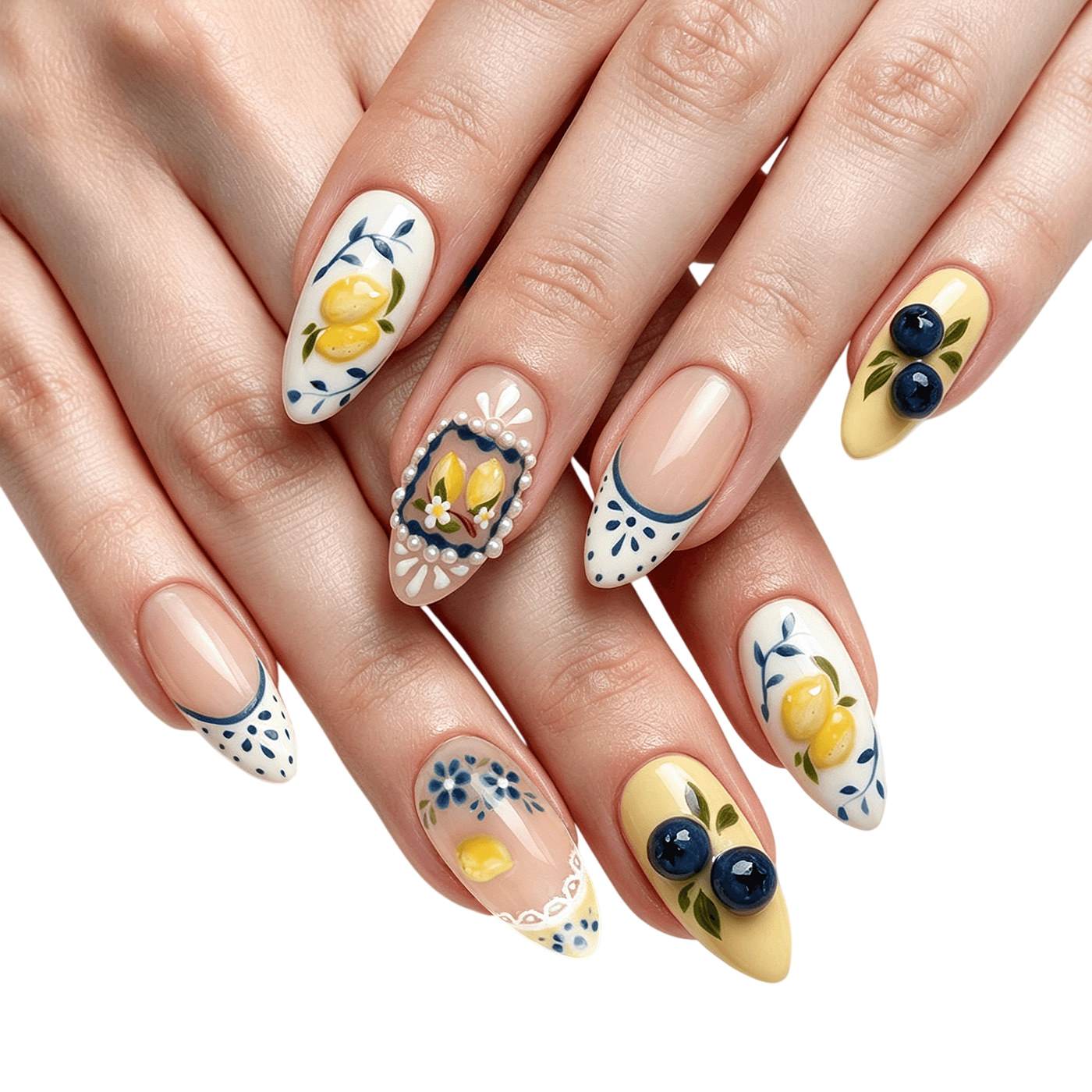 Women's Floral Fruit Design Artificial Nail Set
