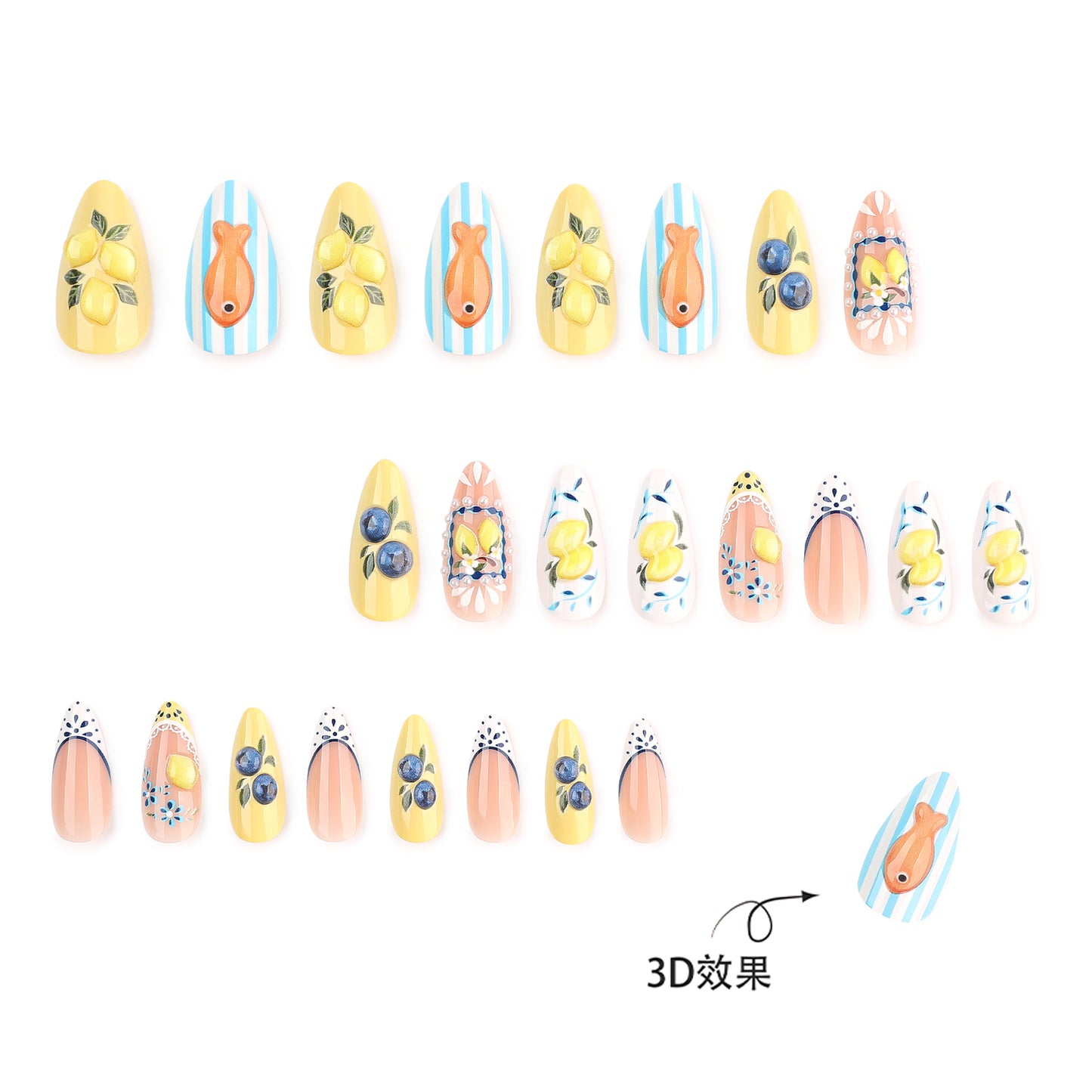 Women's Floral Fruit Design Artificial Nail Set