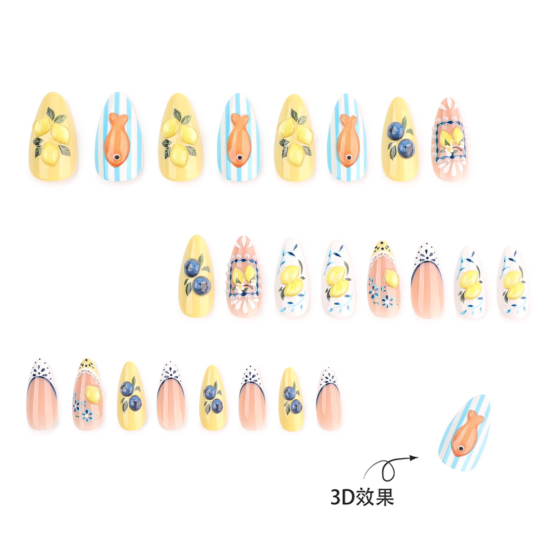 Women's Floral Fruit Design Artificial Nail Set