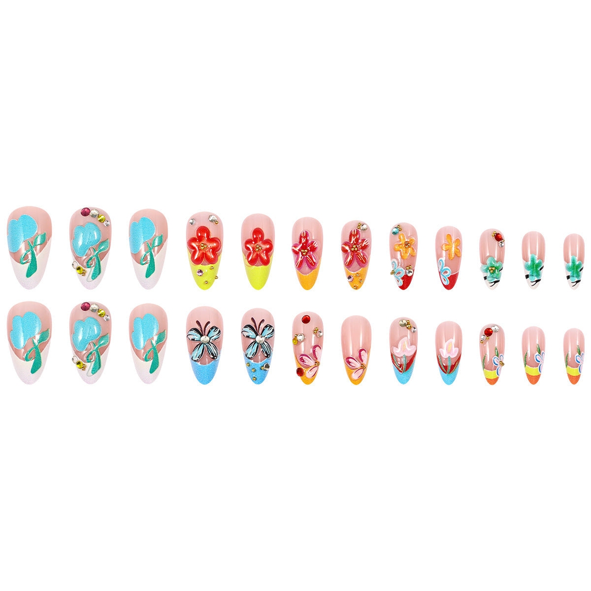 Colorful Floral 3D Nail Art Design