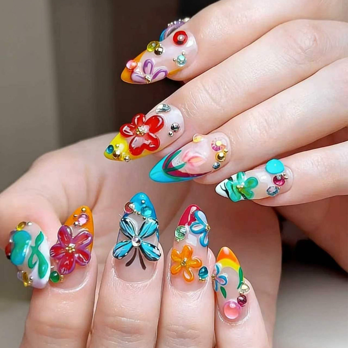 Colorful Floral 3D Nail Art Design