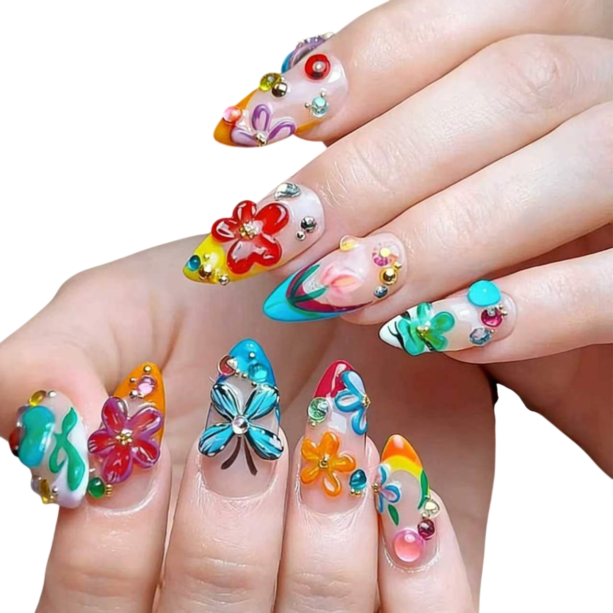 Colorful Floral 3D Nail Art Design