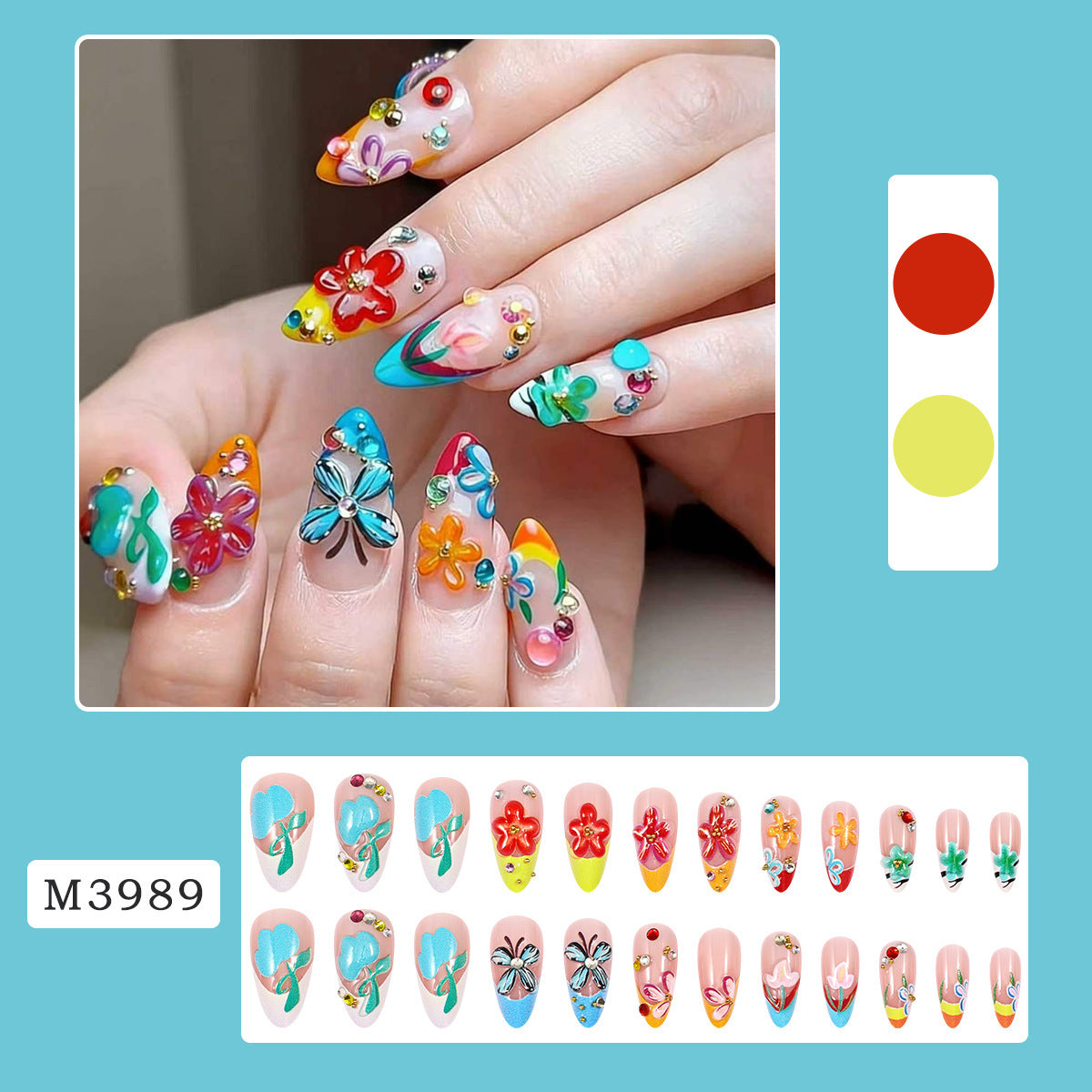 Colorful Floral 3D Nail Art Design