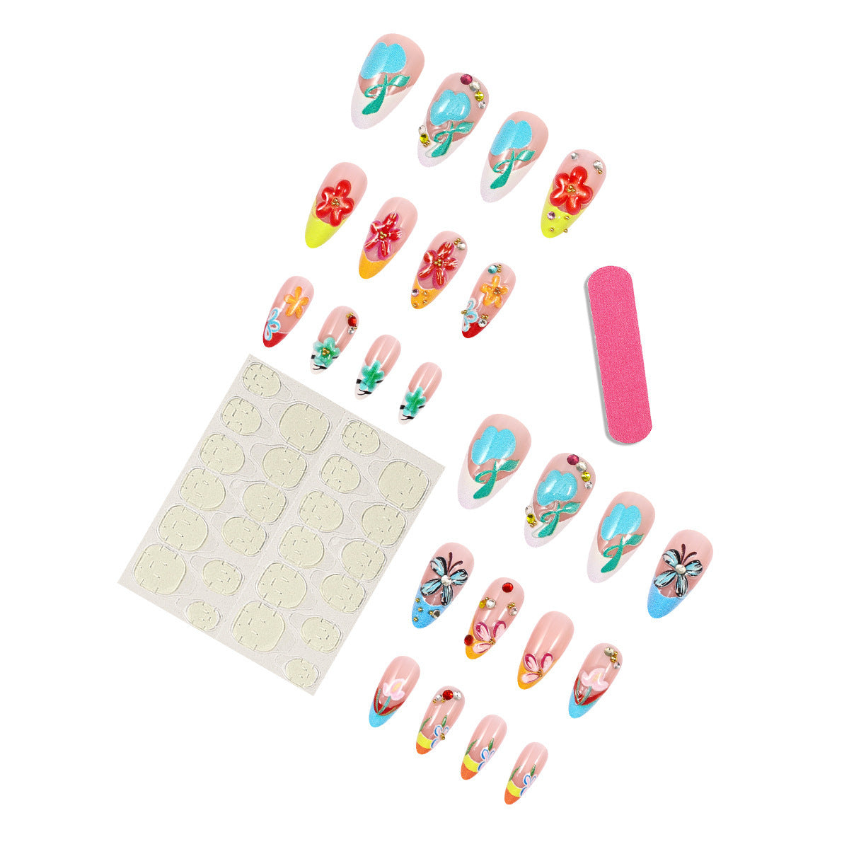 Colorful Floral 3D Nail Art Design
