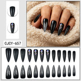 Long Glossy Black Rhinestone Press-On Nails