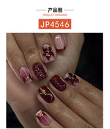 Burgundy Floral Press-On Nails
