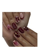 Burgundy Floral Press-On Nails