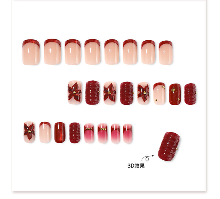 Burgundy Floral Press-On Nails