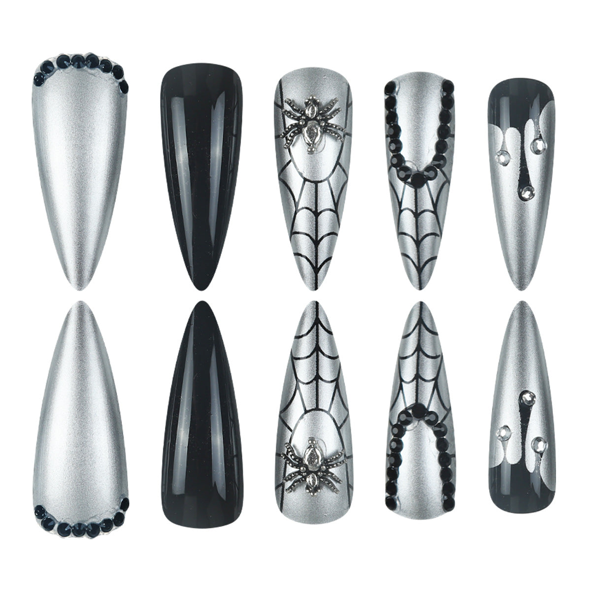 Black & Silver Spider Web Nail Art Set