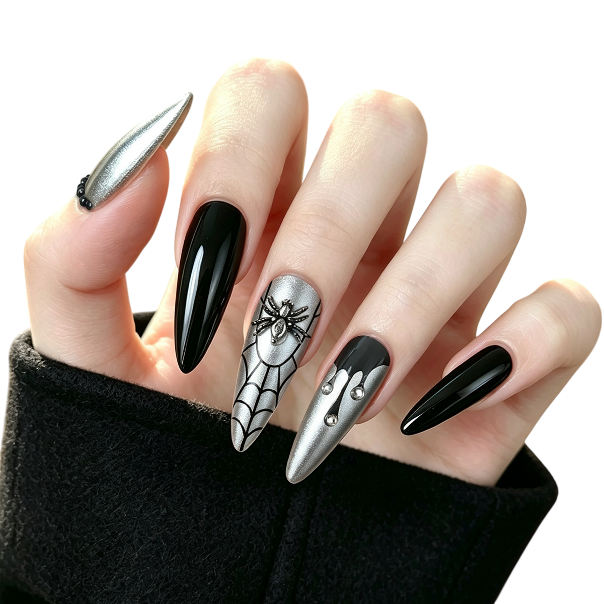 Black & Silver Spider Web Nail Art Set