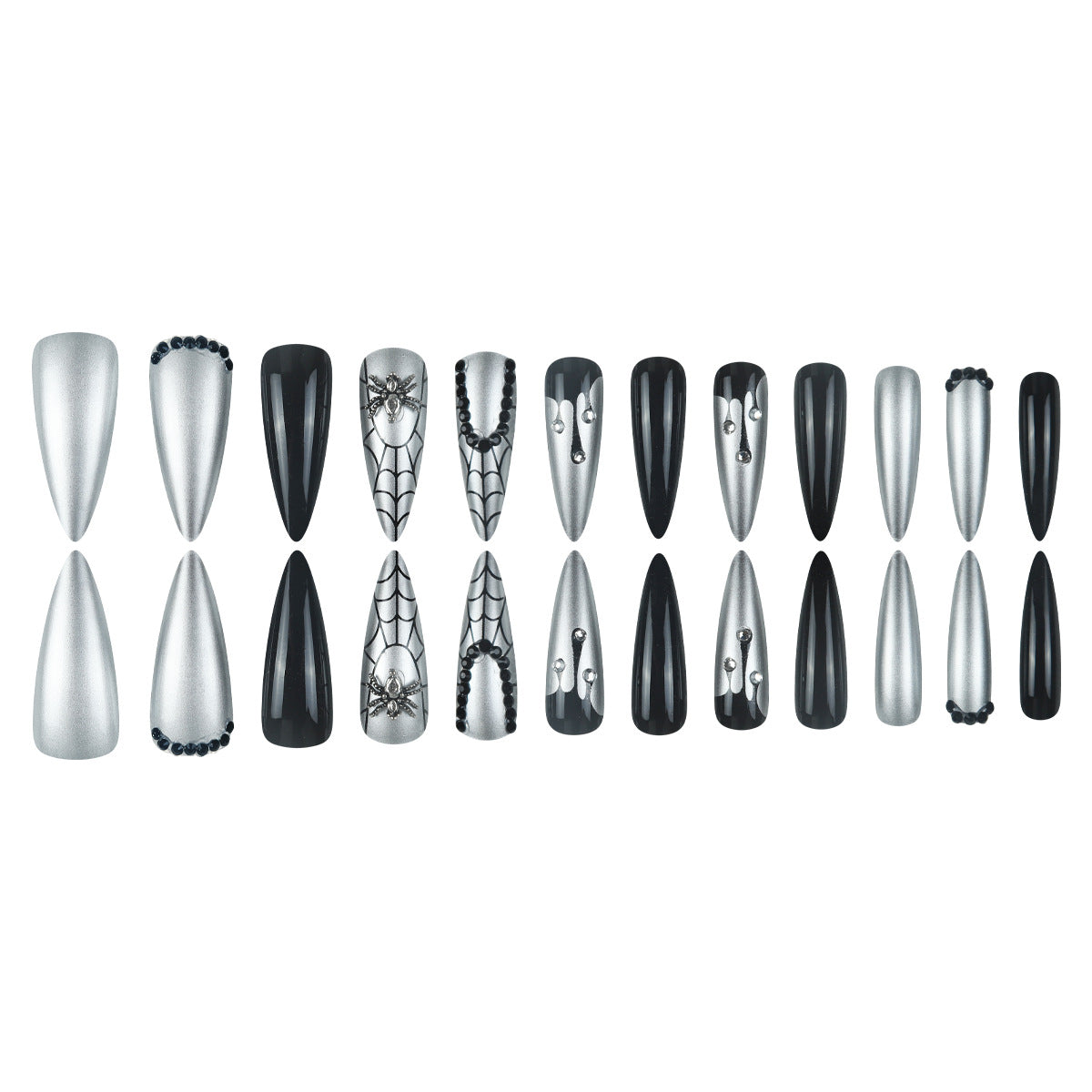 Black & Silver Spider Web Nail Art Set