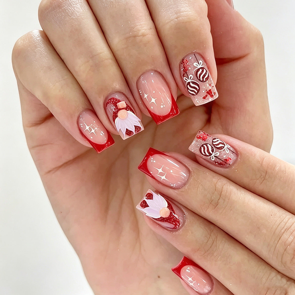 Women’s Red Glitter Christmas Press-On Nails