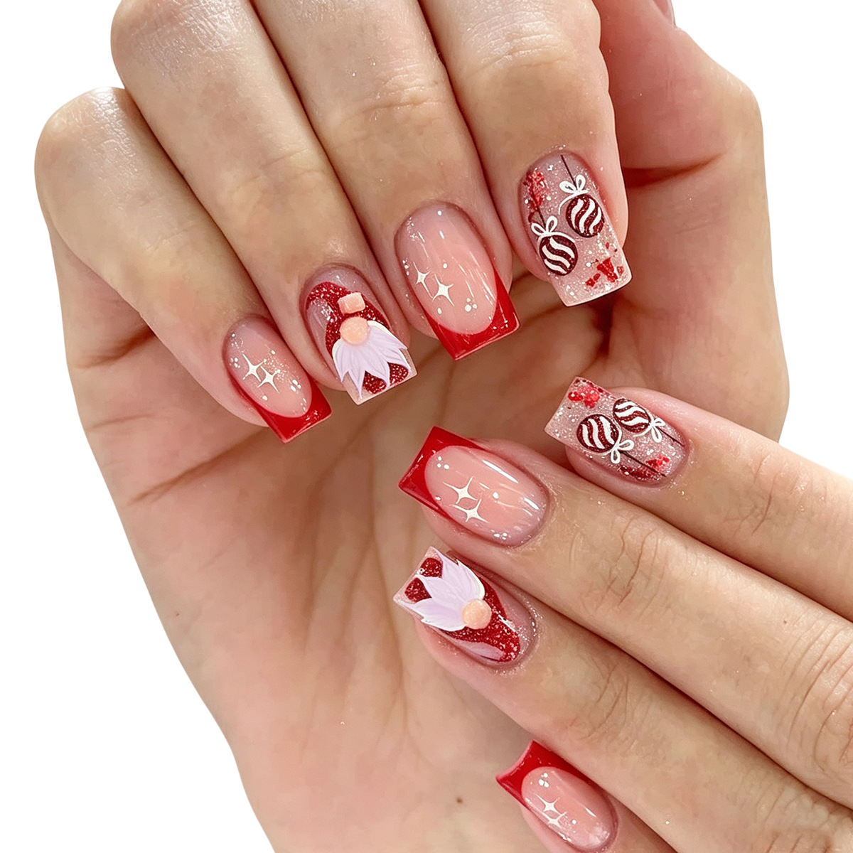 Women’s Red Glitter Christmas Press-On Nails