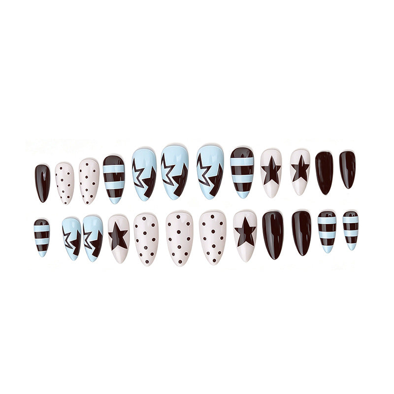 Star Print Stripe Almond Press-On Nails