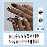 Star Print Stripe Almond Press-On Nails