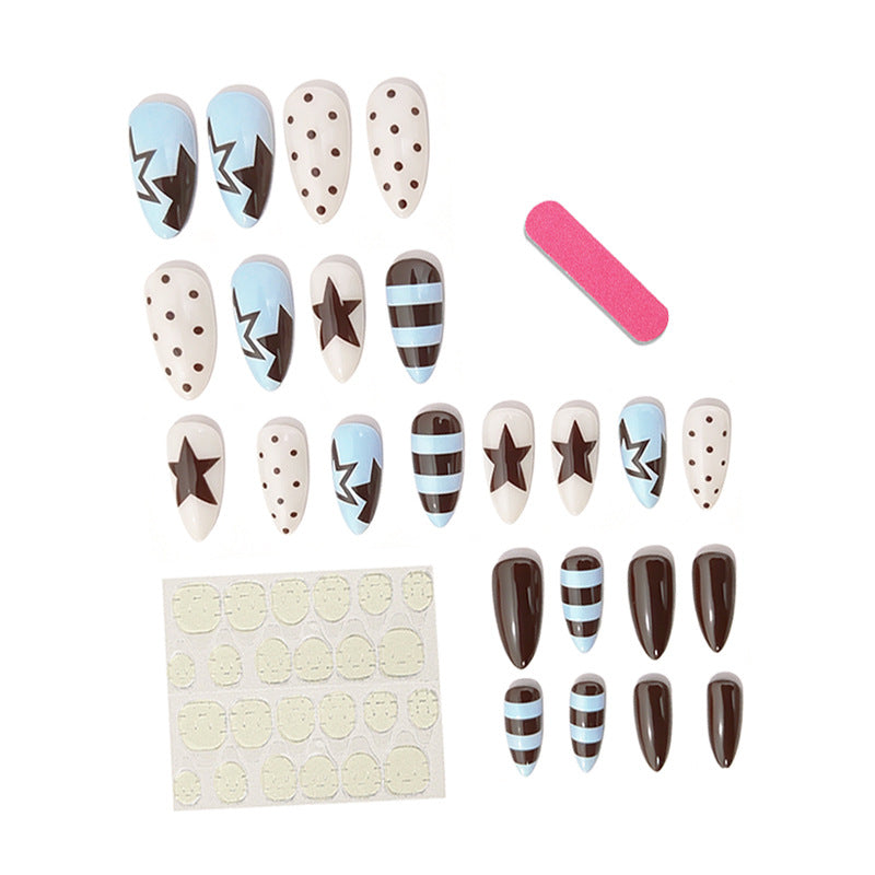 Star Print Stripe Almond Press-On Nails