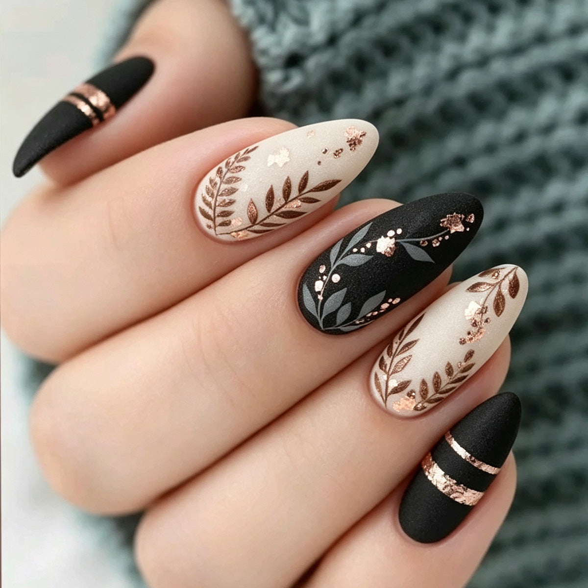 Floral Leaf Press-On Nail Set